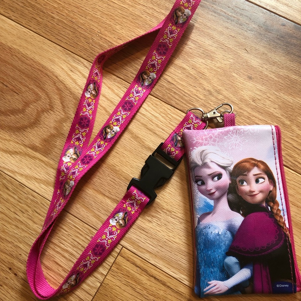 Disney Pink Frozen Lanyard Wallet with Anna & Elsa